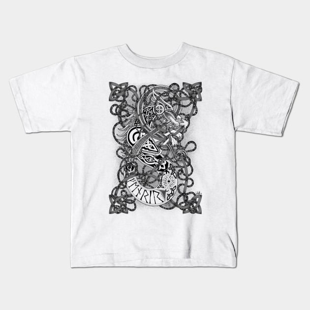 Fenrir - The Famed Wolf - Traditional Norse Knot-work Art Kids T-Shirt by Art of Arklin